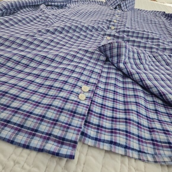 Dockers Battery Street Shirt Men XXL Blue Check Oxford Classic Fit Stretch EUC - Picture 3 of 15